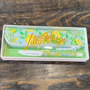Lilly Pulitzer Green and Yellow Floral Pen and Pouch Set